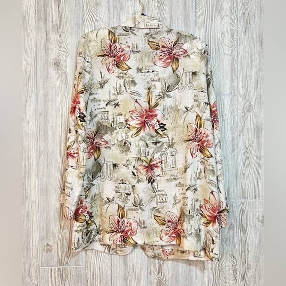Vintage 90’s Floral Print Neutral Flax Blend Women's Blazer Size Large - Picture 10 of 13